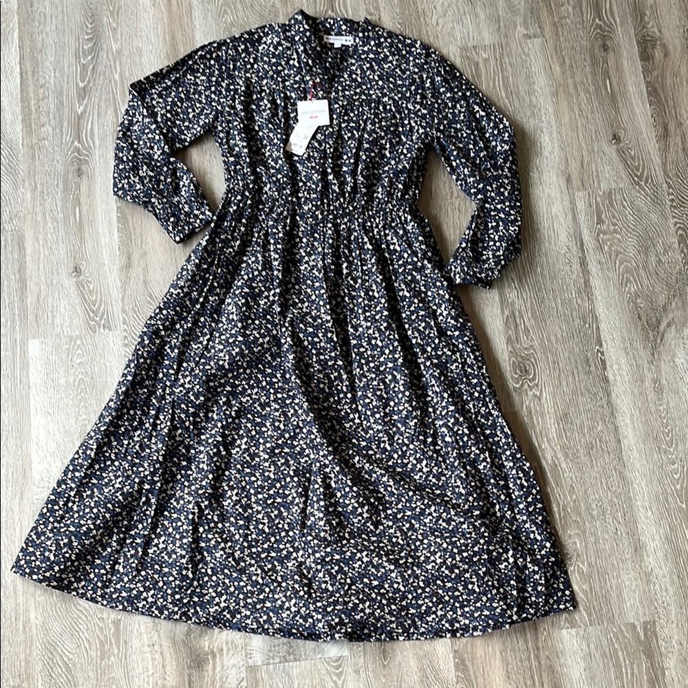 Uniqlo x Ines de la Fressange Cotton Twill Printed Volume Sleeve Long Dress
